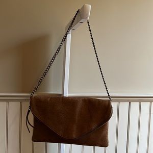 Distressed tan leather J Crew chain convertible shoulder bag